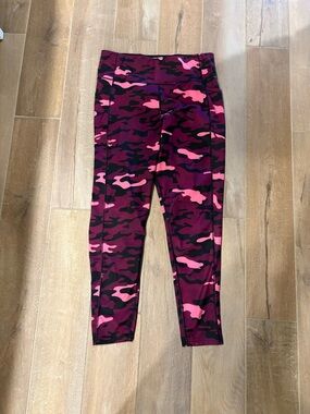 Pink Camo Active Leggings High Thick Waistband,Pockets on Both Sides